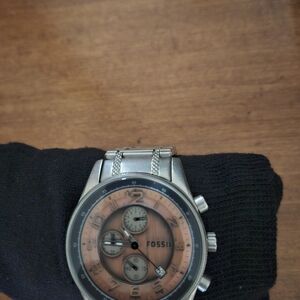 Fossil Silver and Copper Chronograph Watch